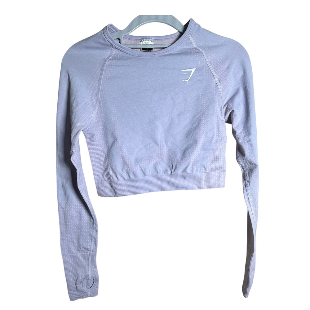 Gymshark Vital Seamless 2.0 Crop Top Womens Medium Lilac Excellent Long Sleeve